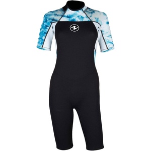 image:imageAQUALUNG Womens Hydroflex 3mm Shorty Wetsuit  Durable Flexible Neoprene Warm Water Zippered Graphic Short Sleeve Suit for Scuba Diving amp SnorkelingBlack Print Light Blue